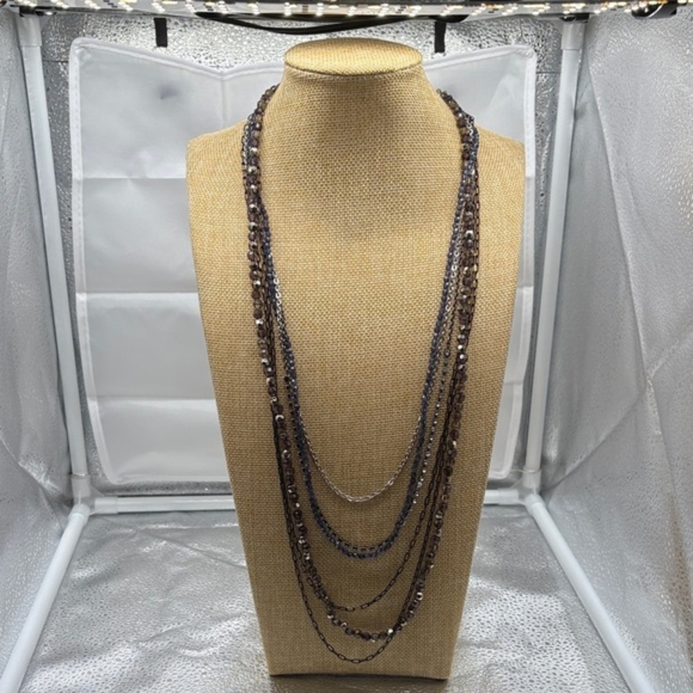 American Eagle Outfitters Multi-Layer Necklace in Brown, Silver and Blue